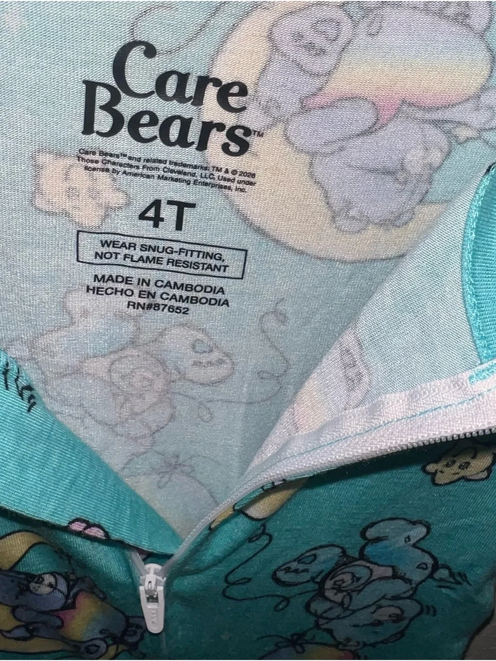 Care Bears Turquoise One-Piece Footie Pajama with Rainbow Print